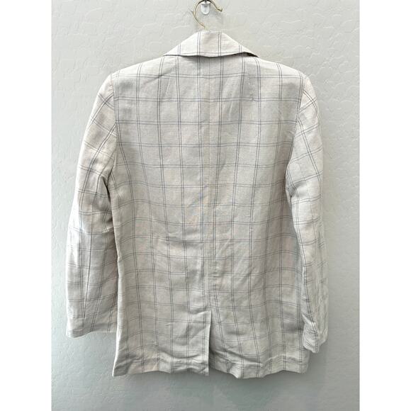 MADEWELL Cream Plaid Linen Blend Blazer Windowpane Check Lightweight Jacket | XS - Picture 4 of 7